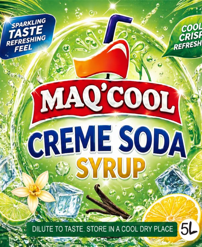 MAQ'COOL Creme Soda Syrup 5 litre bottle label