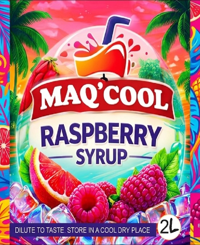 MAQ'COOL Raspberry Syrup 2 litre bottle label